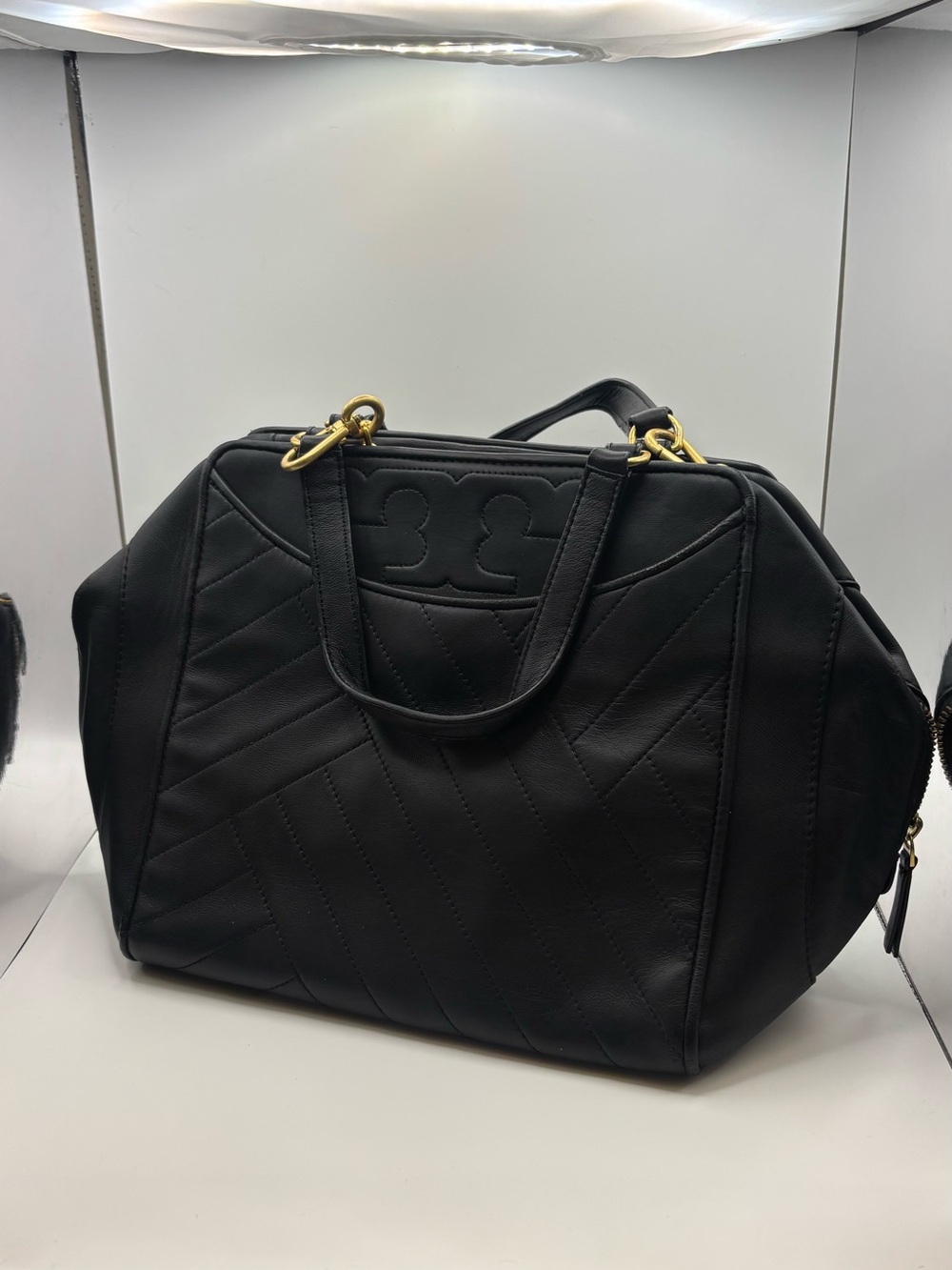 Tory Burch Alexa Satchel Black Quilted with Gold Hardware